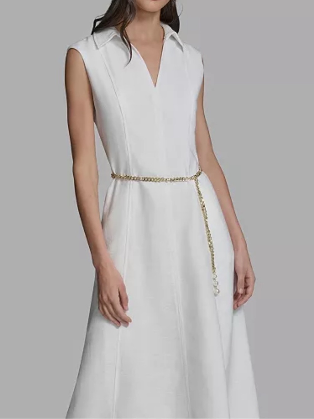Karl Lagerfeld White Sleeveless Midi Dress with Gold Chain Belt - Picture 3 of 4